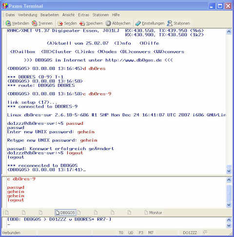 So setzt DO1ZZZ sich mit Paxon sein eigenes UNIX Passwort bei DB0RES So setzt DO1ZZZ sich mit Paxon sein eigenes UNIX Passwort bei DB0RES